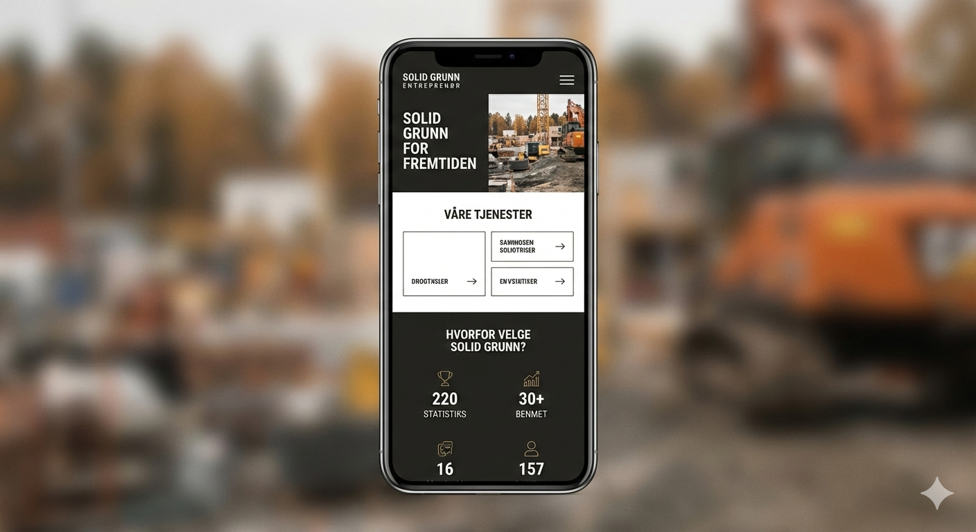 Mobilvisning av nettsiden til Solid Grunn Entreprenør